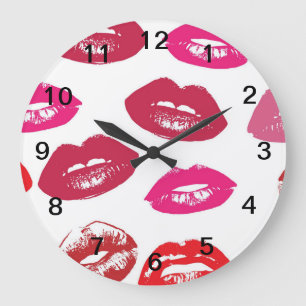 Red Mouths Pattern Personalisiert Große Wanduhr