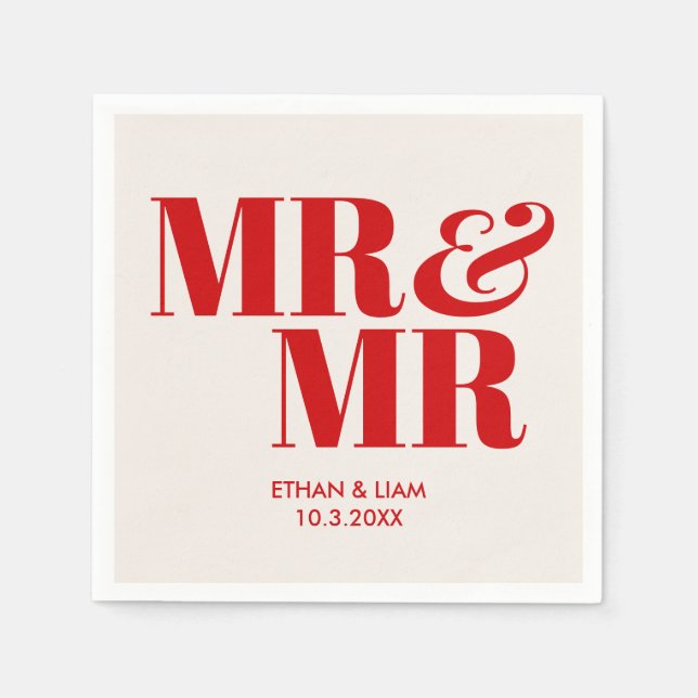 Red Mr. & Mr. Groom Personalisiert Wedding Napkins Serviette (Vorderseite)