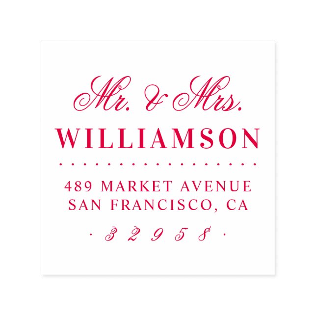 Red Mr. & Mrs. Familienname Wedding Rücksendeadres Permastempel (Design)