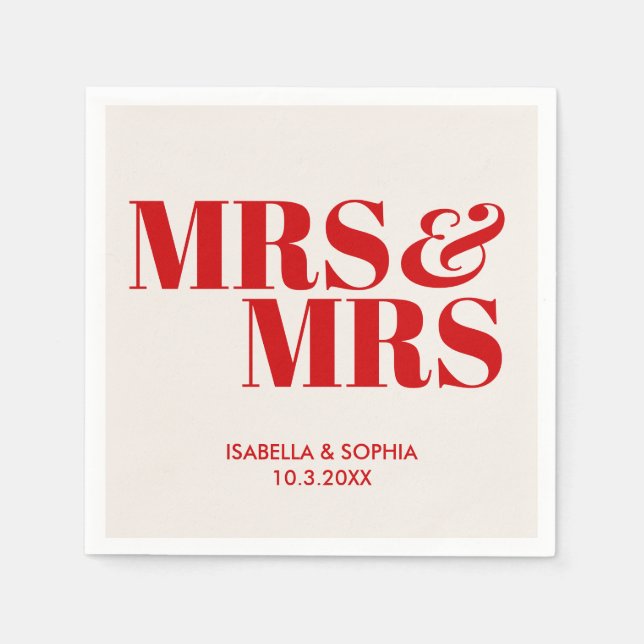 Red Mrs & Mrs Bride Personalisiert Wedding Napkins Serviette (Vorderseite)