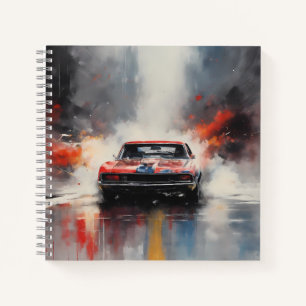 Red Muscle Car Kopf auf Notizbuch