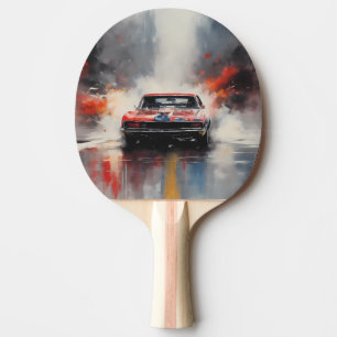 Red Muscle Car Kopf auf Tischtennis Schläger