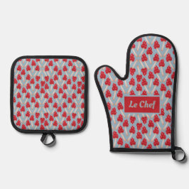 Red Mushroom - Blue & Red Ofenhandschuh & Topflappen-Set