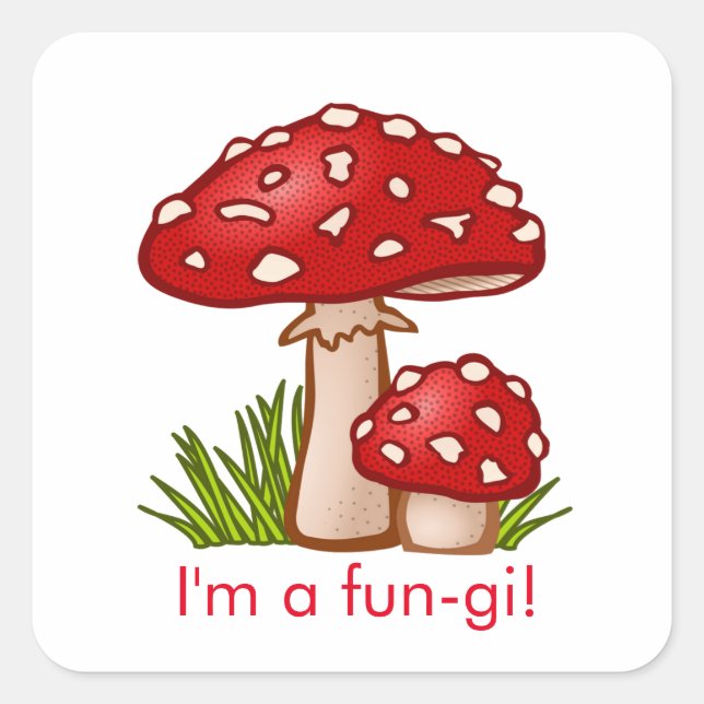 Red Mushroom Cartoon Quadratischer Aufkleber (Vorderseite)