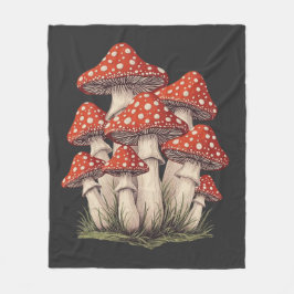 Red Mushroom Cluster Graphic - Retro Cottagecore Fleecedecke