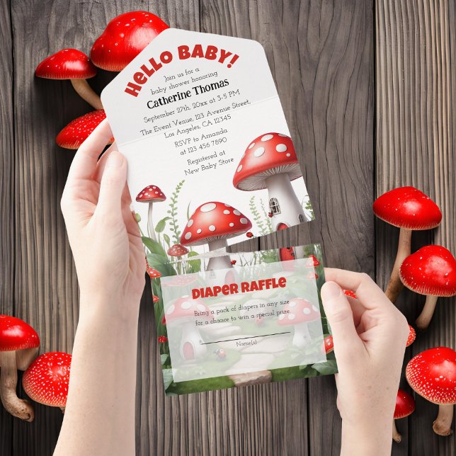 Red Mushroom Fungi Woodland Babydusche All In One Einladung (Von Creator hochgeladen)