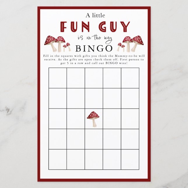 Red Mushroom Little Fun Typ BINGO Baby Shower Game (Vorderseite)