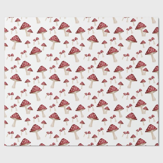 Red Mushroom Woodland Forest Watercolor Geschenkpapier (Saum)