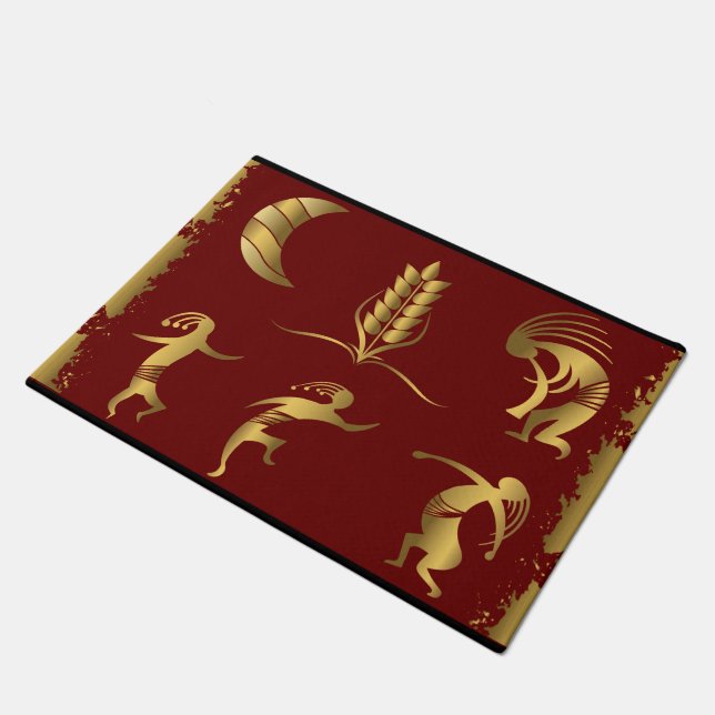 Red Music Dancing Kokopellis Rug Fußmatte (Schrägansicht)