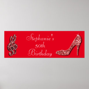 Red Music Note and Stiletto 50th Birthday Poster