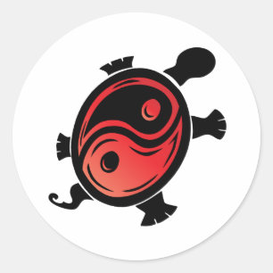 Red-n-Black-Yin-Yang-Turtle Runder Aufkleber