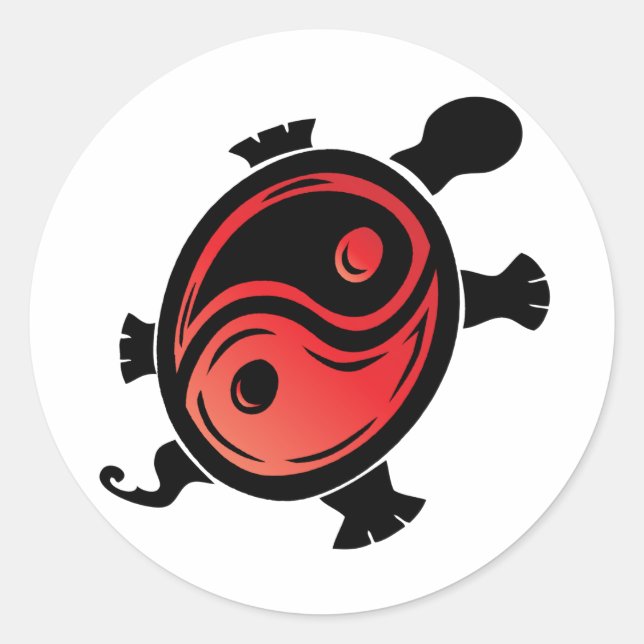 Red-n-Black-Yin-Yang-Turtle Runder Aufkleber (Vorderseite)