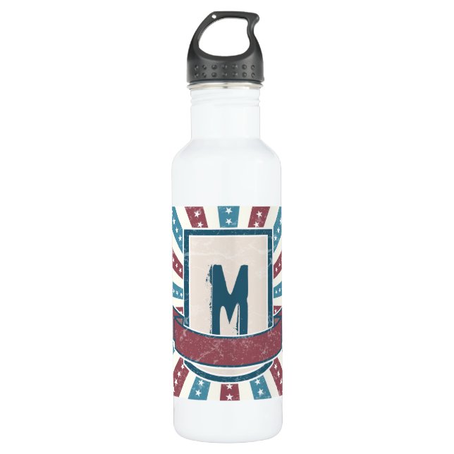 Red n Blue Grunge Monogram Edelstahlflasche (Vorderseite)