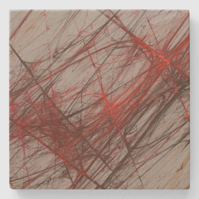 Red n Gray Grunge Fraktal Square Stone Untersetzer (Vorderseite)