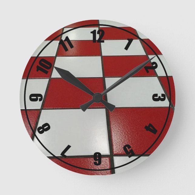 Red N White Vintag Clock Runde Wanduhr (Vorderseite)