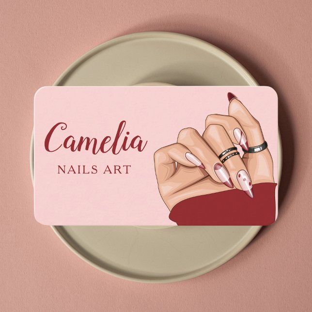 Red Nail Artist Salon Qr Code Rosa Visitenkarte (Von Creator hochgeladen)