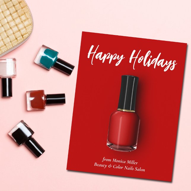 Red Nail Polnischer Happy Holidays Custom Beauty S Postkarte (Von Creator hochgeladen)
