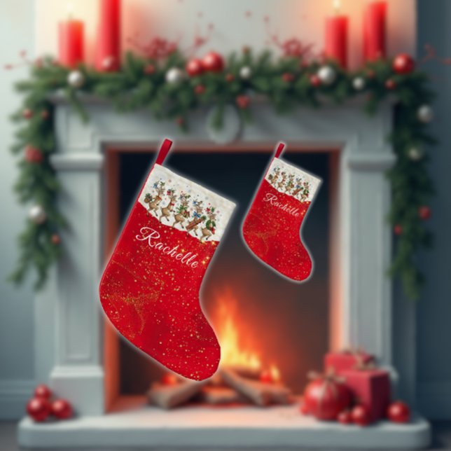 Red Name Marching Quirky Christmas Reindeer Kleiner Weihnachtsstrumpf (Von Creator hochgeladen)