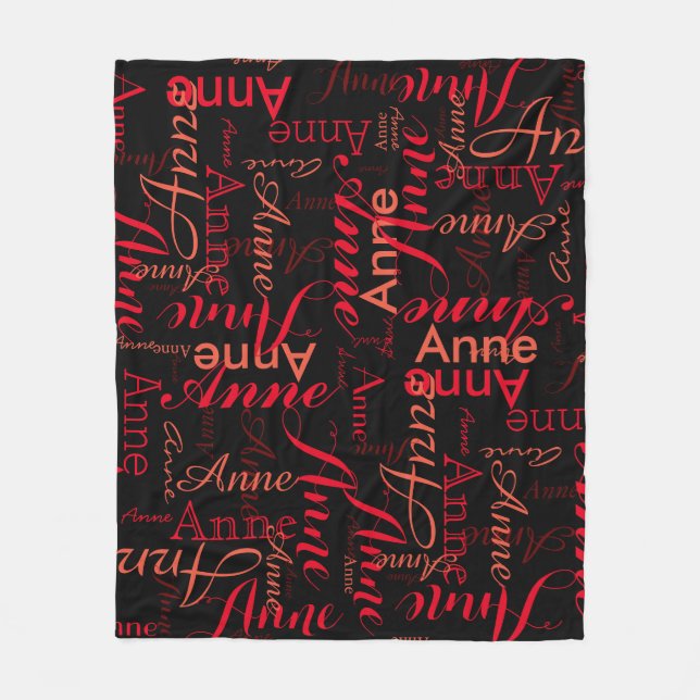 Red Names Pattern ganz in Schwarz Stilvoll Fleecedecke (Vorderseite)