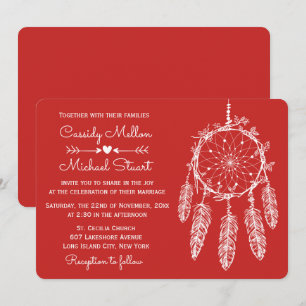 Red Native American Dream Catcher Boho Wedding Einladung