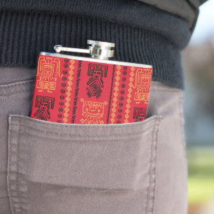 Red Native Pattern Ethnic Stamm Boho Kultur Flachmann