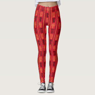 Red Native Pattern Ethnic Stamm Boho Kultur Leggings