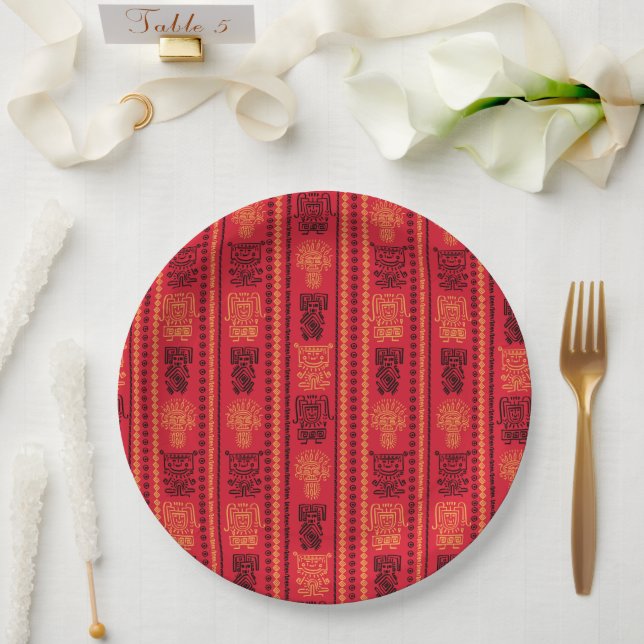 Red Native Pattern Ethnic Stamm Boho Kultur Pappteller (Hochzeit)