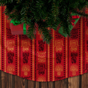 Red Native Pattern Ethnic Stamm Boho Kultur Polyester Weihnachtsbaumdecke