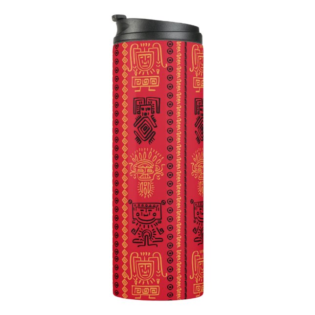 Red Native Pattern Ethnic Stamm Boho Kultur Thermosbecher (Nach rechts gedreht)