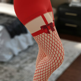 Red Naughty Valentine Imitate Fishnet Sexy Bow Leggings