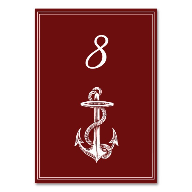 Red Nautic Anchor Tischnummer Card (Vorderseite)