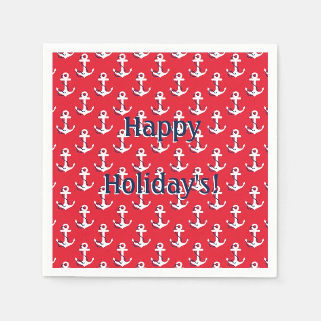 Red Nautic Anchors Customizable Holiday Message Serviette (Vorderseite)