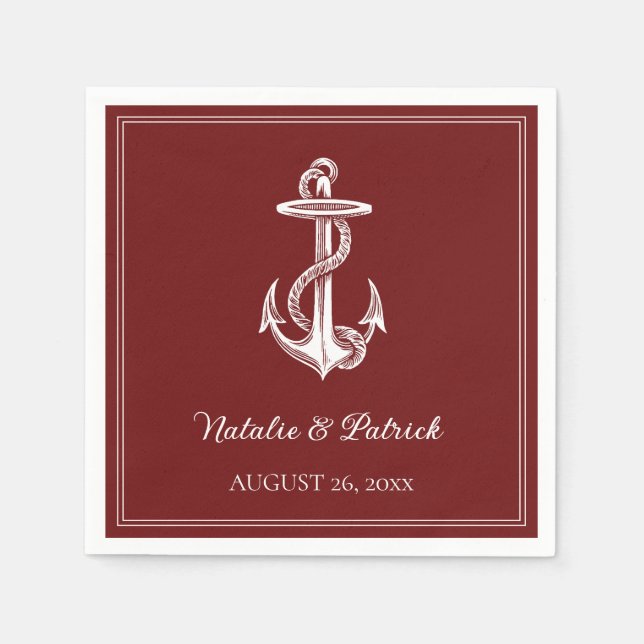 Red Nautical Anchor Hochzeitspapier Napkins Serviette (Vorderseite)
