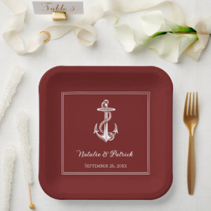 Red Nautical Anchor Wedding Paper Teller