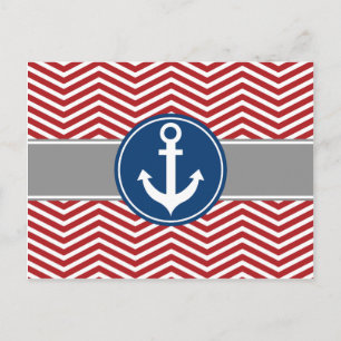 Red Nautical Anchor Zickzack Postkarte