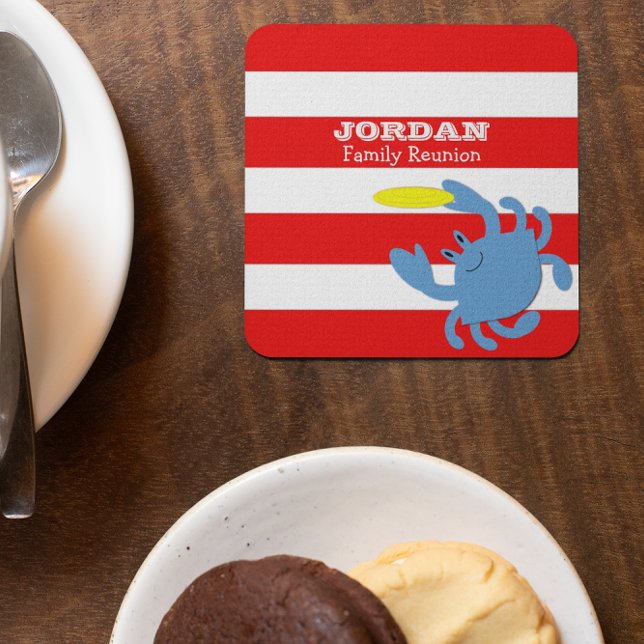 Red Nautical Blue Crab Personalisiert Rechteckiger Pappuntersetzer (Von Creator hochgeladen)