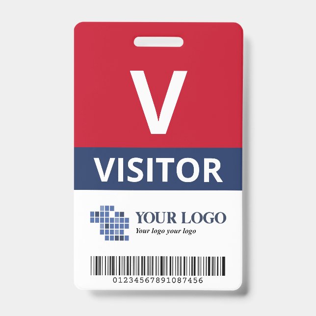 Red Navy Add Your Logo & Bar Code Visitor Ausweis (Vorderseite)