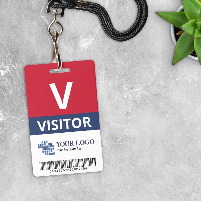 Red Navy Add Your Logos & Bar Code Besucher Ausweis (Von Creator hochgeladen)