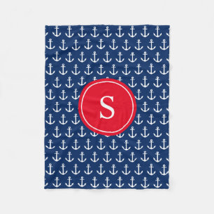 Red & Navy Anchors weg   Fleece Blanket