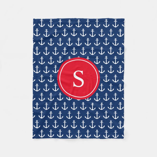 Red & Navy Anchors weg | Fleece Blanket (Vorderseite)