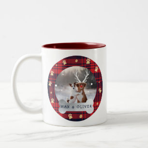 Red & Navy Blue Kariert & Gold Paw Print Pet Foto Zweifarbige Tasse