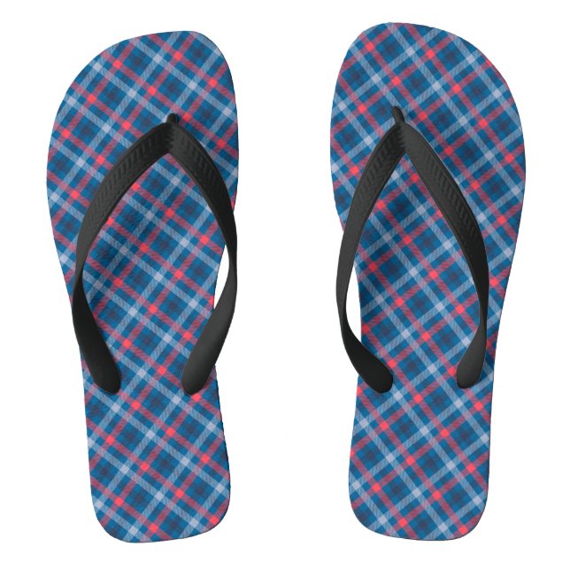 Red Navy Blue Light Blue Kariert Tartan Kariert Flip Flops (Fußbett)