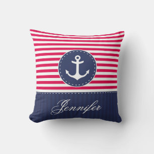 Red Navy Blue Nautic Anchor Design Individuelle Na Kissen