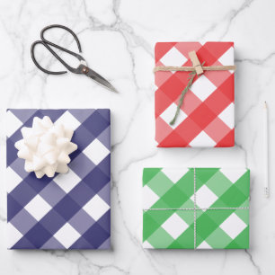 Red Navy Green Big Gingham Gift Wrap Sheets Geschenkpapier Set