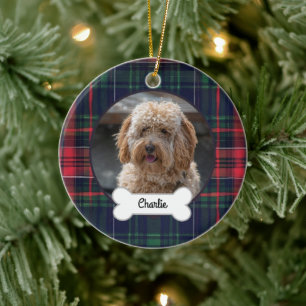 Red Navy Kariertes Puppy-Hund-Foto Keramik Ornament