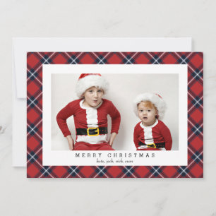 Red Navy Tartan Foto Card für Weihnachtsfeiertage Feiertagskarte