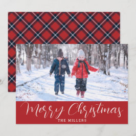 Red Navy Tartan Foto Card für Weihnachtsfeiertage Feiertagskarte