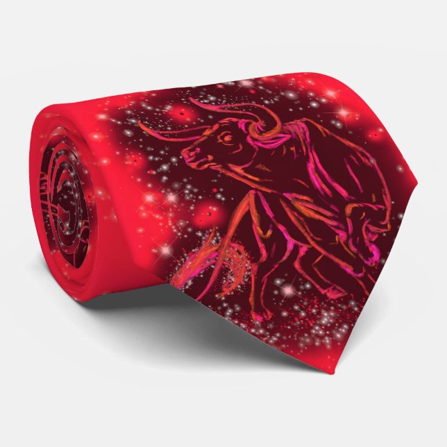 Red Neck Tie Bulls laufen Starry Night Krawatte (Gerollt)