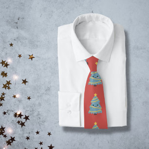 Red Neck Tie mit Kawaii Weihnachtsbaum Krawatte