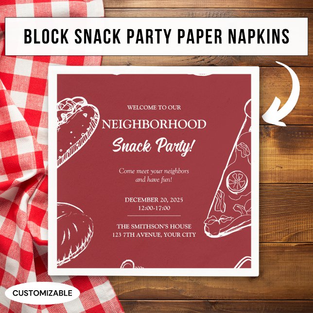 Red Neighborhood Fun Block Food Snack Party Serviette (Von Creator hochgeladen)